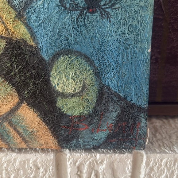 Abstract vintage cubism art signed fiber glass Art Canvas with Vibrant Colors - Picture 3 of 6